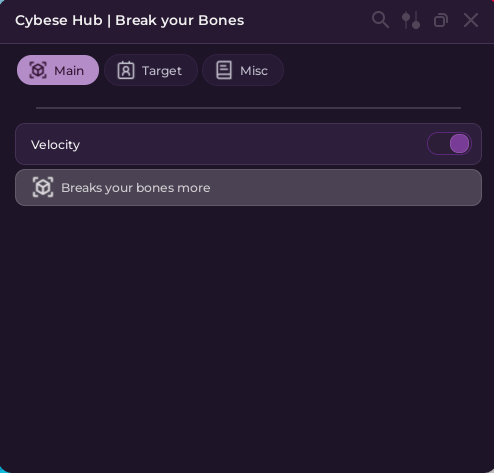 Break Your Bones Script menu with Velocity feature for auto farm and infinite money in Roblox