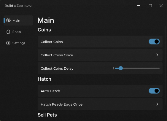 Build A Zoo Roblox script GUI – Auto Collect Coins, Auto Hatch and Sell Pets features