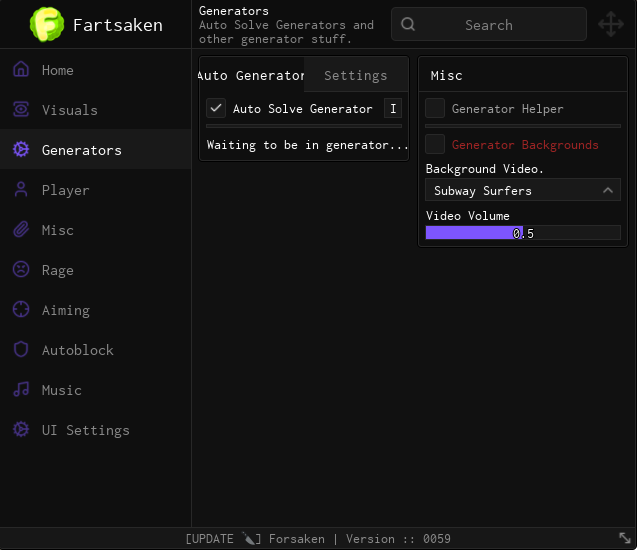 Forsaken Script GUI – Auto Solve Generator, Auto Block, Aimbot, and PvP Settings