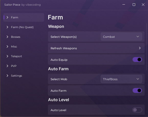 Sailor Piece Roblox script GUI 2026 – Auto Farm, Kill Aura & Boss Farm