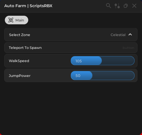 Run For Brainrots Script UI showing Celestial zone selection, teleport to spawn button, WalkSpeed slider, and JumpPower controls