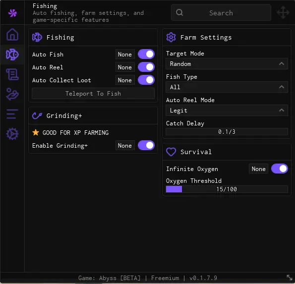 Abyss beta roblox script auto catch infinite oxygen auto fish gui