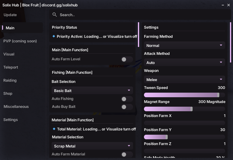 Blox Fruits OP script hub GUI 2026 keyless auto farm fruit sniper visual ESP tabs and loadstring interface