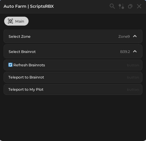 Parkour For Brainrots script GUI showing auto secret mythic brainrot teleport and zone selection features Roblox