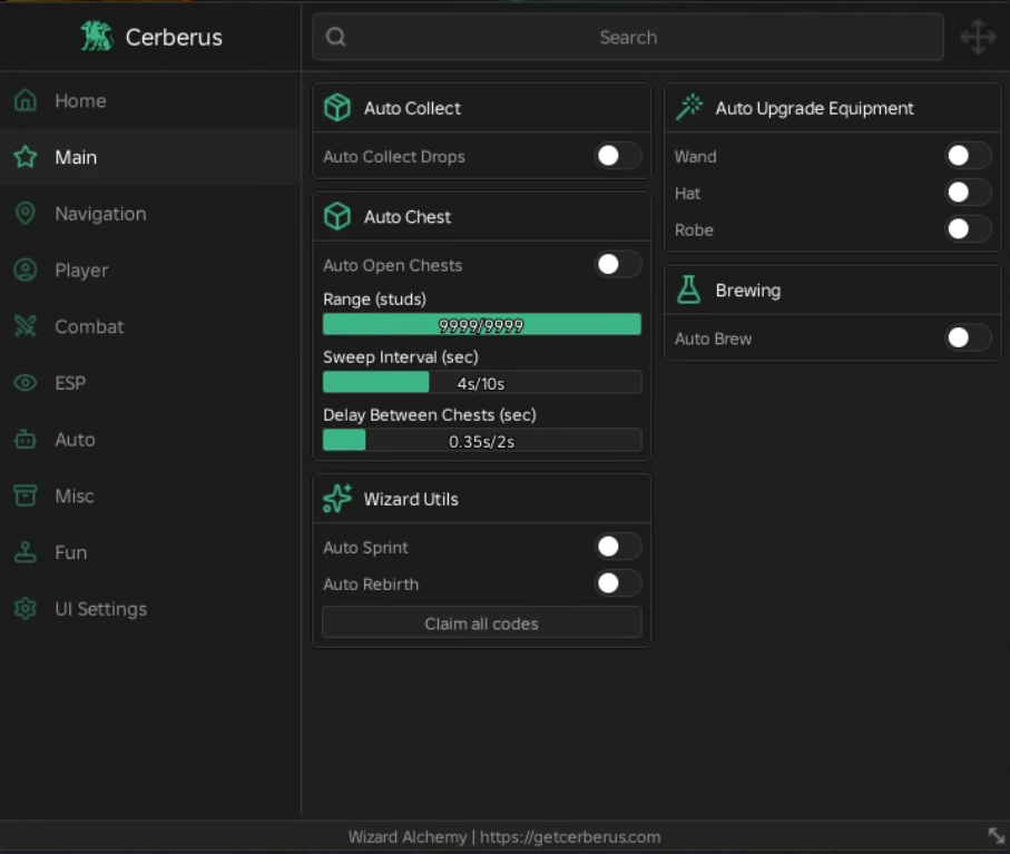 Wizard Alchemy Script – Auto Farm, Infinite Spins, ESP & More
